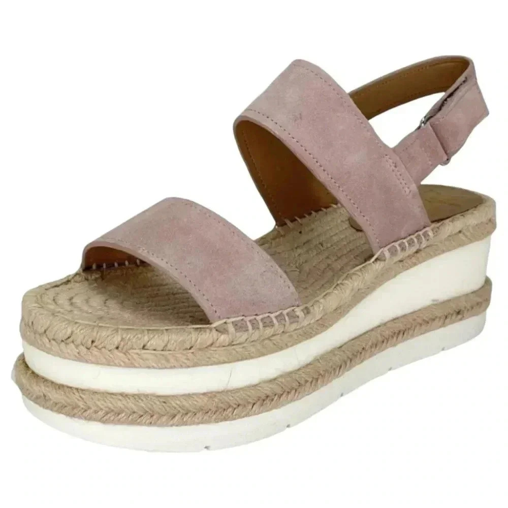 Marc Fisher LTD Platform Sandals 10M Gallia Pink Suede Jute Wrapped Slingback